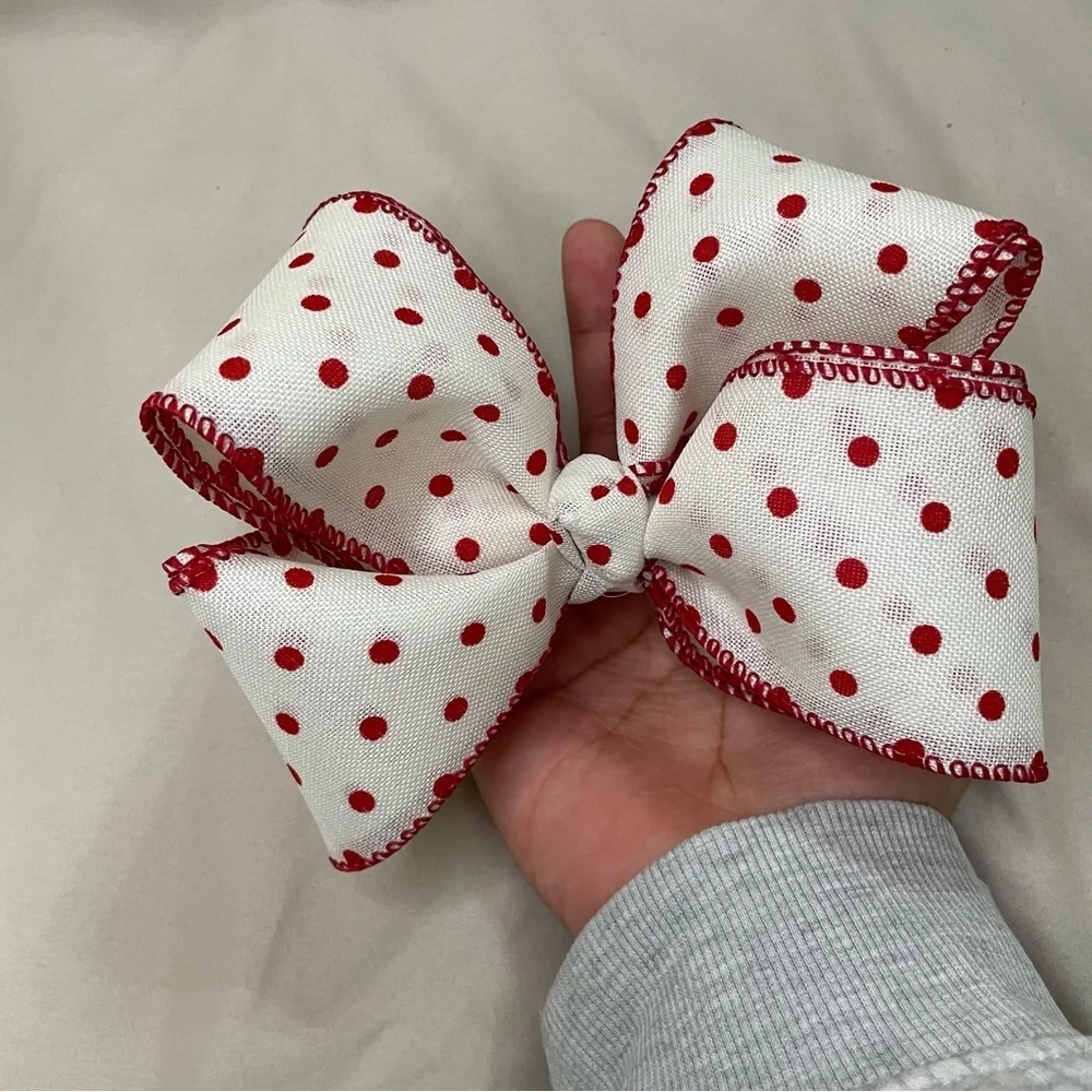 Handmade red Polka Dot Hair Bow for kids clip double layer valentines day chic
